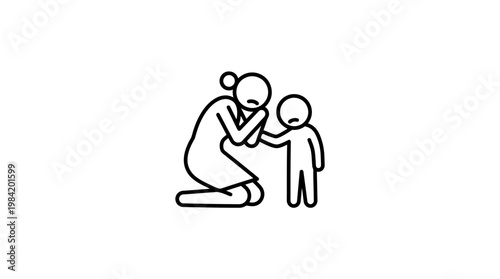 Mother Comforting Sad Child Linear Icon
