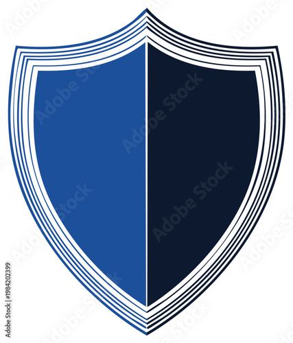 Simple Vector Graphic of a Shield with Split Blue Color Pattern and Detailed Border Illustration