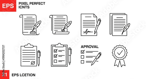 Collection of Document and Approval Icons.