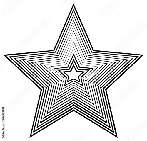 Concentric Five-Pointed Star Shape Abstract Pattern Black and White Geometric Design
