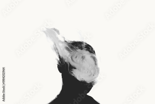Abstract Human Silhouette with Dissolving Face – Surreal Monochrome Portrait