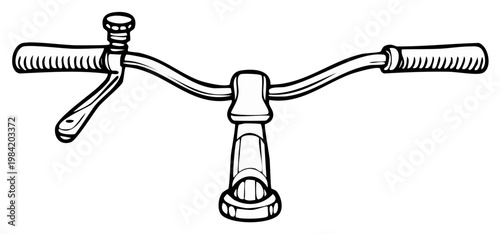 Classic Bicycle Handlebars with Grip Brake Lever and Bell Line Art