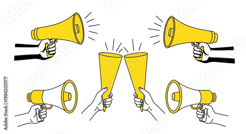 Celebration with Megaphones and Clinking Glasses A Symbol of Loud Announcements and Joyful Cheers