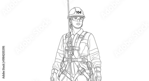 Line Drawing of a Person Wearing a Full Body Harness and Safety Gear.