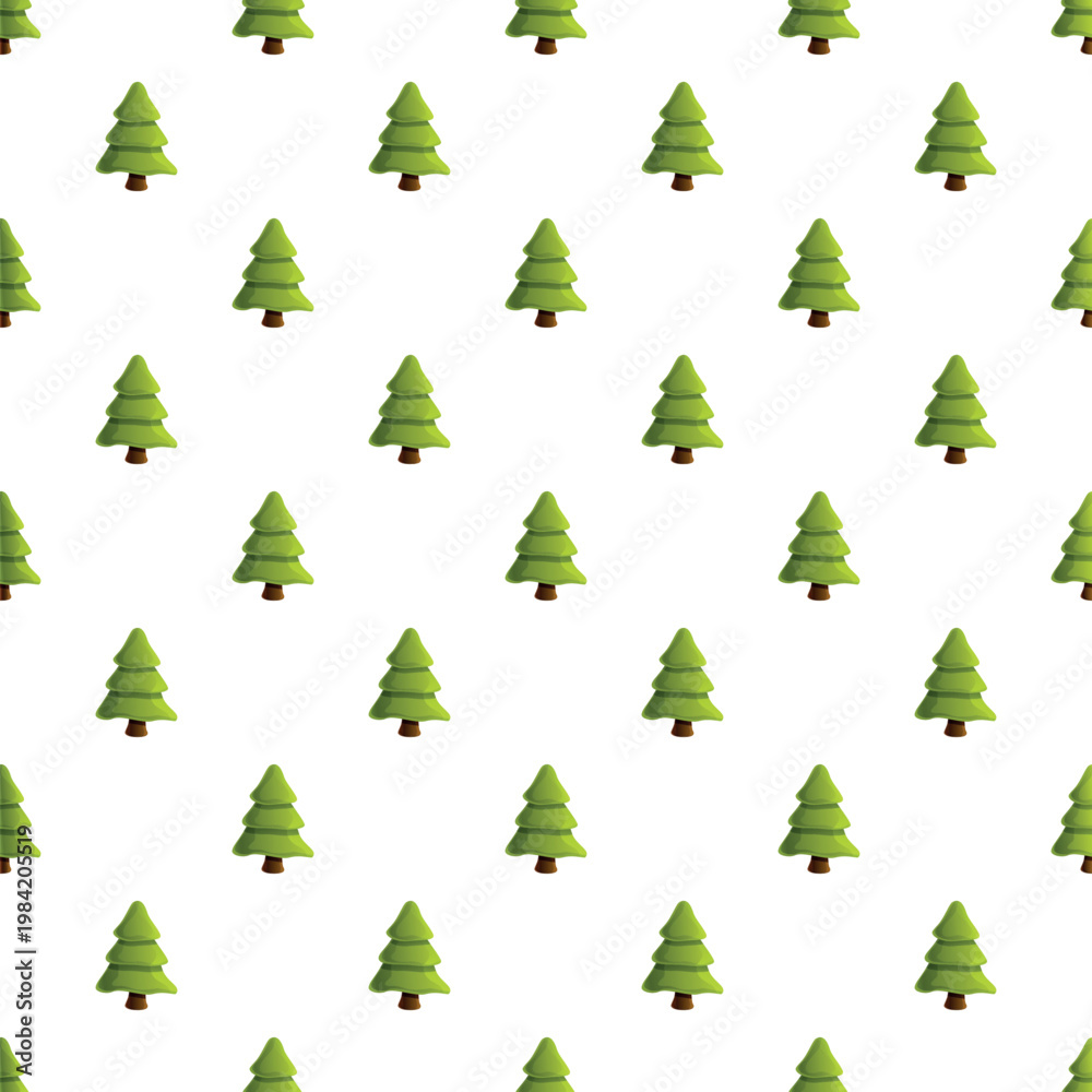 Obraz premium Repeating pattern of green cartoon christmas trees on a white background