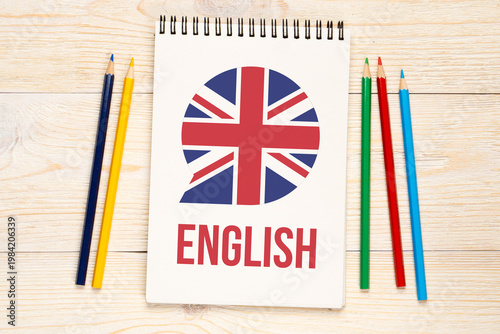 speech bubble with british flag, learn english concept