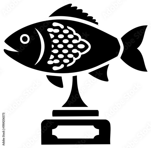 Fish Award on Pedestal Silhouette, Aquatic Trophy for Winner, Vector Icon