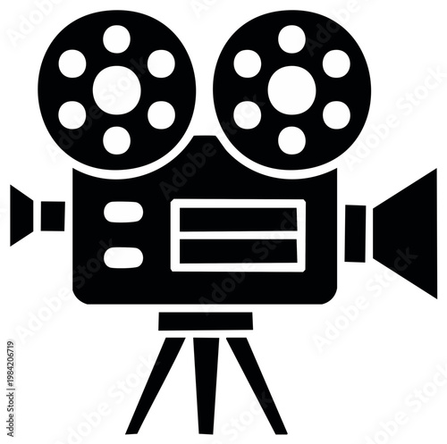 Vintage Cinema Camera Graphic Icon, Old Movie Projector, Film Production Equipment