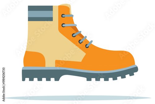 Hiking boot vector illustration with light orange and beige elements for outdoors adventures