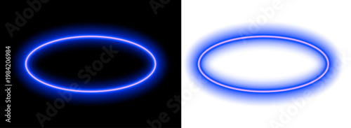 Electric blue light effect glowing circular frame for modern digital art design. on transparent background, PNG