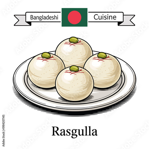 Bangladeshi rasgulla dessert on plate