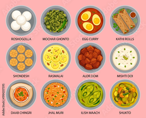 Various traditional Indian and Bangladeshi dishes