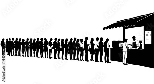 Long Queue of People Waiting at a Food Stand.