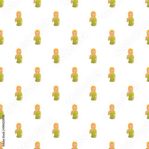 Seamless pattern with a woman making a quiet gesture, representing secret communication