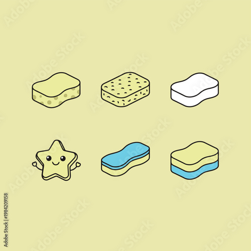 Set of cute vector cartoon illustrations featuring various forms of seaweed and kelp including dried knots, fresh sheets, soaked pieces in bowls and a happy seaweed character mascot.