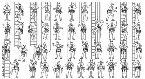 Line drawing of soldiers in various poses, climbing and standing.