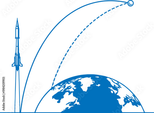 Φωτογραφία sketch illustrating a ballistic missile flight trajectory from ground to outer space