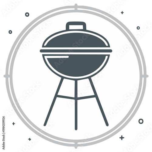 Outdoor BBQ grill icon within decorative circle, summer cookout symbol in minimal style.