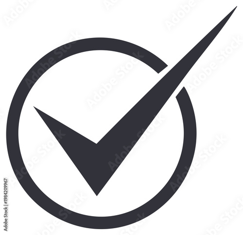 Graphic illustration of a dark check mark inside circle signaling approval or verification highlighting quality acceptance and confirmation