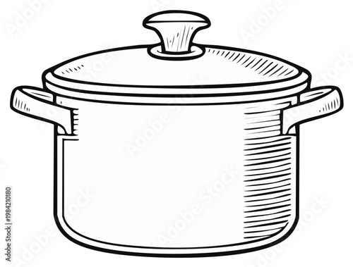 Cooking pot with lid hand drawn vector illustration. Kitchen stockpot doodle sketch.