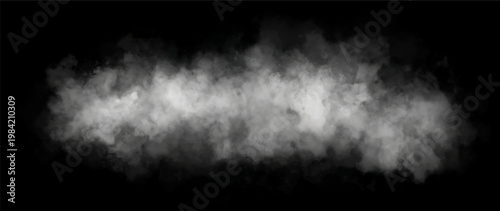 Horizontal Smoke Cloud Burst with Realistic Vapor Details Isolated on Transparent Background for Film Effects