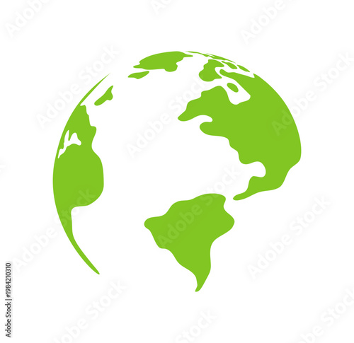 Cuadro en lienzo Minimal Green Earth Globe Icon with Simplified Continents Isolated on Transparen