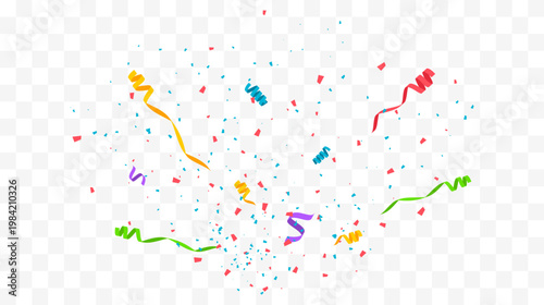 Canvas Print Vibrant Celebration Confetti Scatter with Ribbon Elements Floating on Transparen