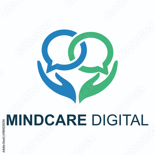 Hands holding speech bubbles logo for digital mental health support and counseling services