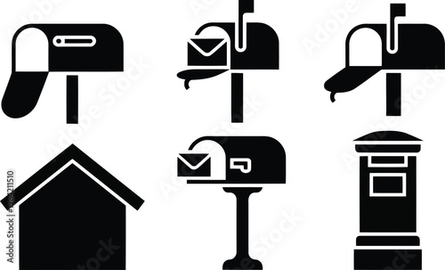 Black and white mailbox icons set various styles and designs