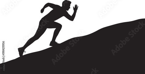 Man running up steep hill silhouette representing challenge motivation progress and active lifestyle