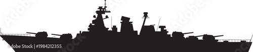 Warship silhouette isolated on transparent background military cruiser navy vessel in profile view