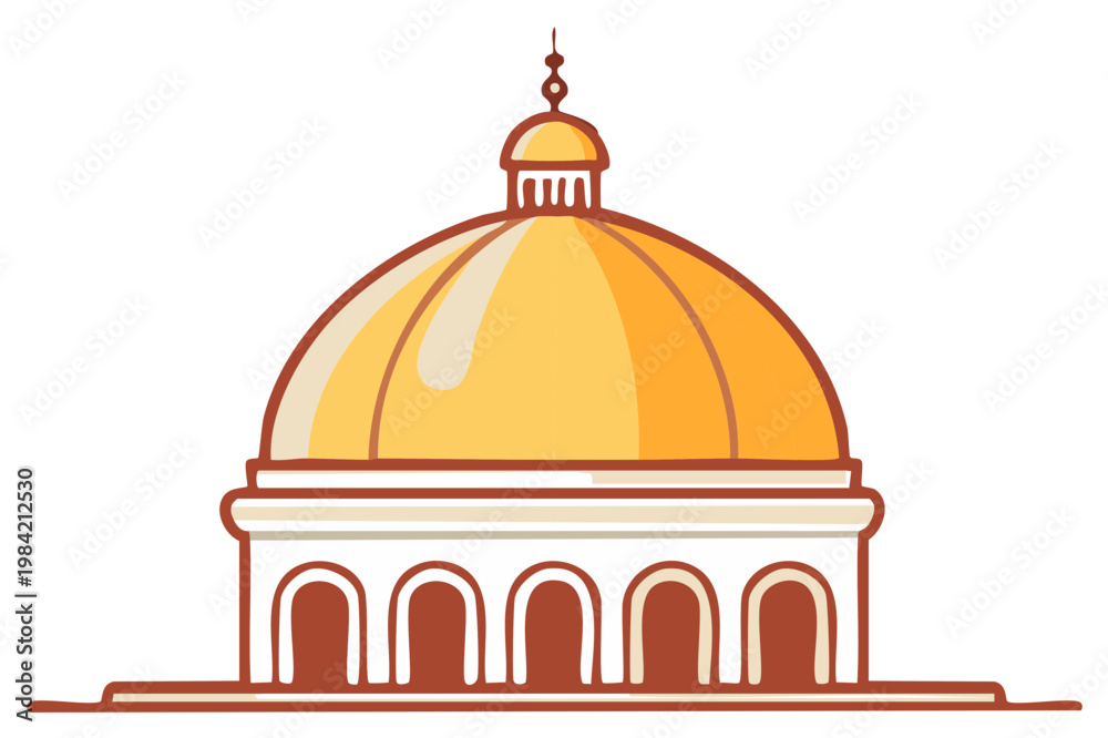 Naklejka premium Golden dome architecture illustration featuring decorative arches and a prominent finial
