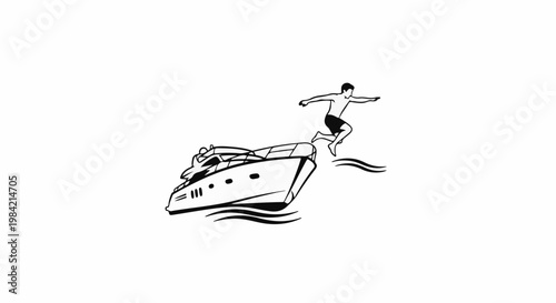 Man leaps from yacht into the water, a symbol of freedom and exhilaration