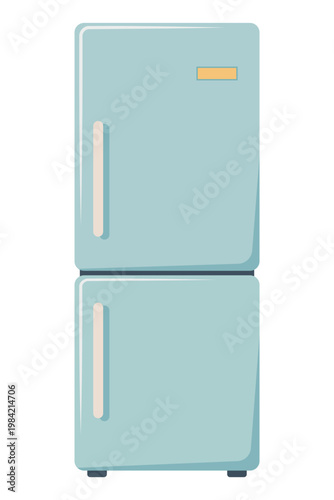 Double-chamber blue retro refrigerator on a white background