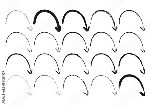 Colección de flechas verdes con trazos de pincel de textura rugosa y formas curvas