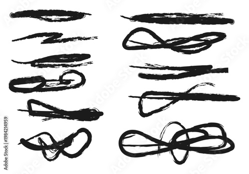 Colección de trazos negros abstractos y garabatos de pincel