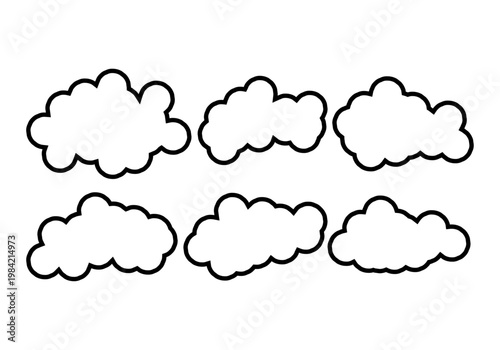 Varias formas de nubes blancas con contorno negro