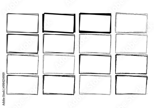 Colección de marcos rectangulares en blanco con bordes dibujados a mano con tinta negra
