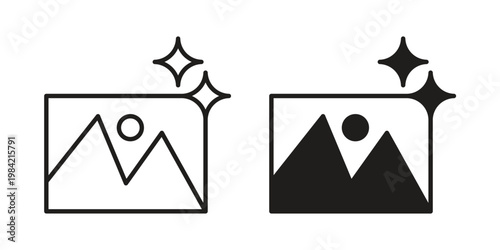 Ai photo generate icon simple black and white line and clip art illustrations