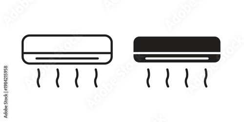 Air conditioner icon simple black and white line and clip art illustrations