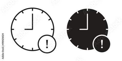Alarm exclamation icon simple black and white line and clip art illustrations