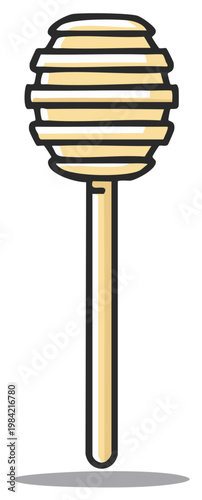 Simple illustration of a wooden honey dipper stick with a ribbed head and a long handle