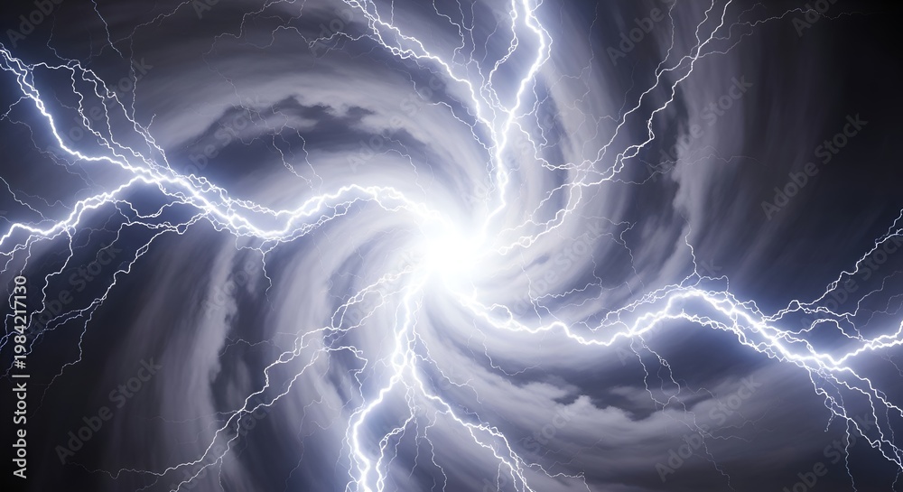 Fototapeta premium Abstract Swirling Vortex with Lightning Strikes and Dark Clouds