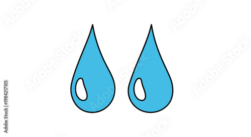 Simple graphic illustration features two identical light blue water droplets with white highlights and clean black outlines on white.