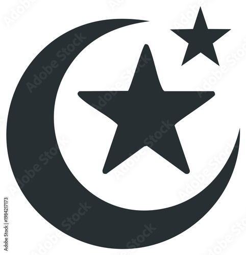 Iconic crescent moon and stars symbol representing spiritual faith, peace, and religious observance