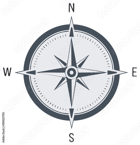 Detailed vector illustration of a classic compass with cardinal direction designations - north, south, east, and west icons