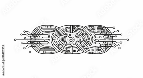 Interconnected circuit board design with binary code forming a stylized knot