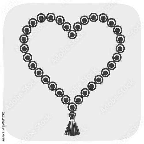 Heart shaped mala prayer beads with tassel icon for meditation and spirituality