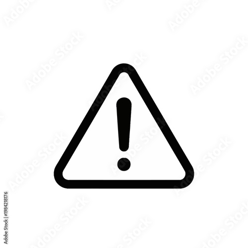 Minimalist black warning triangle icon with a central exclamation mark, featuring bold outlines and rounded corners, isolated on a white background for hazard and alert signals.