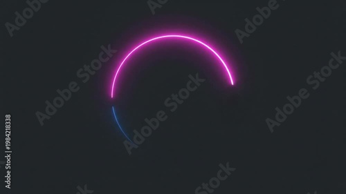 Abstract glowing neon circle arc with vibrant pink and blue light on a dark background